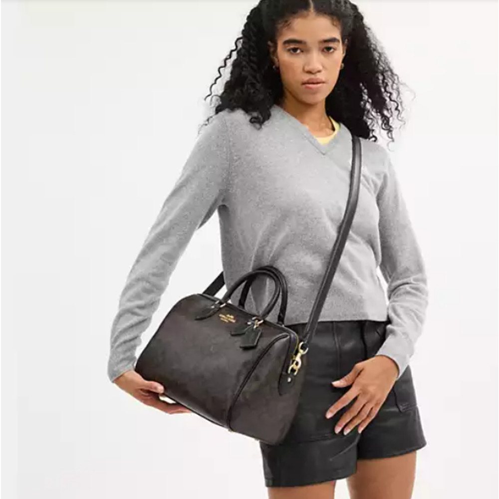 Coach Black/Brown Signature Satchel Crossbody - Picture 11 of 12